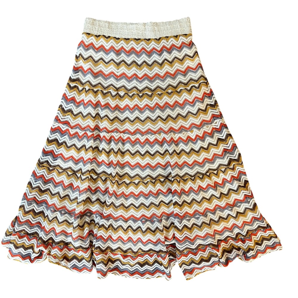 Lapis Womens Boho Chevron Crochet Maxi Skirt Multicolor Tiered Lined Size Large - Picture 2 of 7